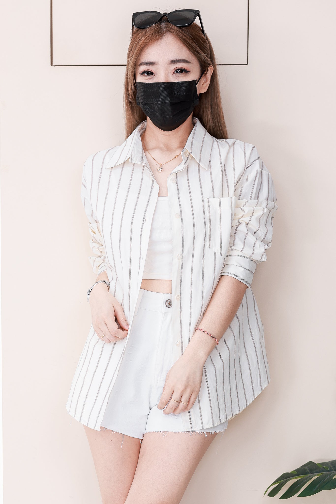 【T2150】高品质韩式宽松版线条翻领衬衫长袖上衣，有口袋❤❤
