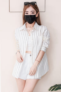 【T2150】高品质韩式宽松版线条翻领衬衫长袖上衣，有口袋❤❤ 【B-R1-C5】