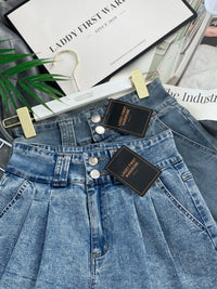 【S3439】【独家小圆饼】高品质COTTON JEANS牛仔弹力百褶设计牛仔高腰百搭短裤，有口袋 ❤️❤️ 【A-R1-C6】