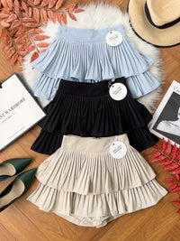 【S68135】【LFW独家小圆饼】【直播间搭配】双层蛋糕百褶荷叶边高腰显瘦西装裙子，内层防走光短裤 ❤️❤️ 【C-R3-C5】