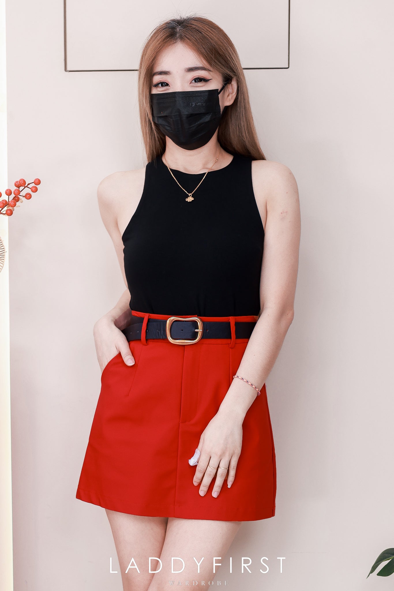 【S82794】高品质显腰显瘦简约西装A字高腰百搭裙子，内层有里布短裤，配送腰带有口袋 ❤️❤️