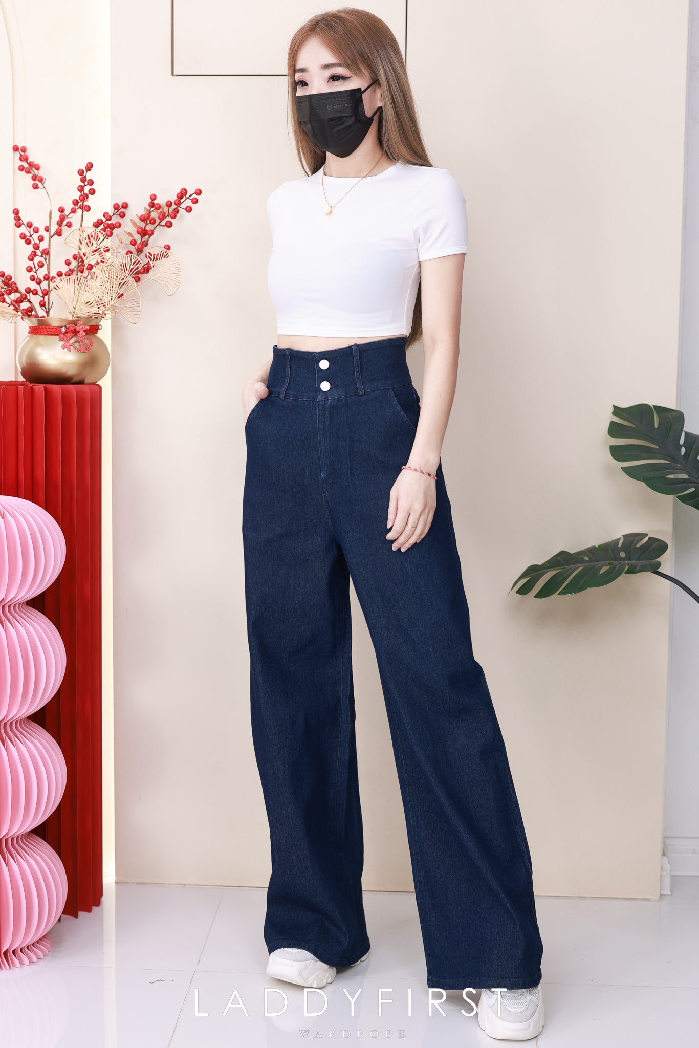 【L5822】高品质COTTON JEANS气质直筒阔脚牛仔百搭长裤，有口袋 ❤️❤️【A-R1-C3】