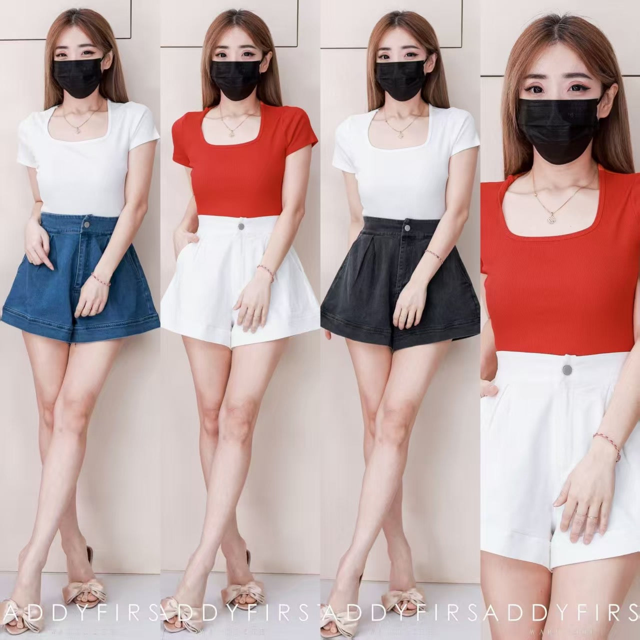 【S82544】高品质极简简约COTTON JEANS牛仔宽腿高腰百搭短裤，后腰伸缩弹力有口袋 ❤️❤️