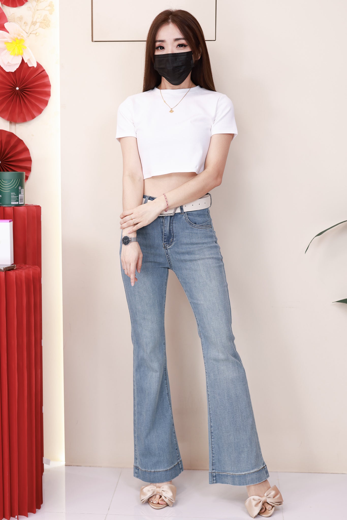 【L2603】✨现货✨高品质高腰修身喇叭设计牛仔长裤, 有口袋 ❤️