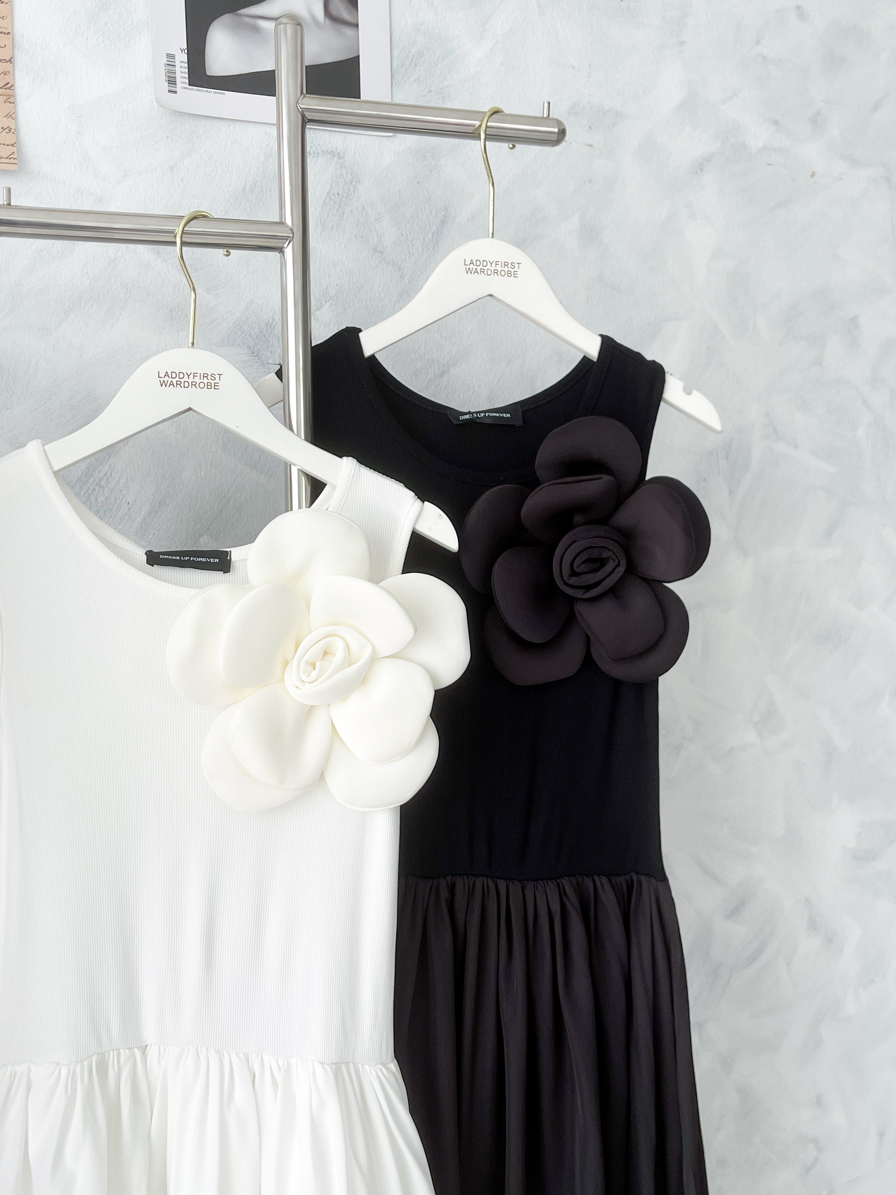 【D323020】高品质仙气韩系大气立体大花螺纹弹力拼接雪纺连身长裙 ❤❤【A-R2-C4】