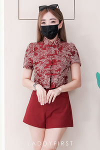 【SS3471】【LFW独家小圆饼】高品质两件式高端气质时尚提花旗袍套装 立领短袖盘扣提花旗袍上衣➕西装高腰百搭短裤，有口袋 ❤️❤️ 【D-R1-C5】