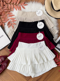 【S68135】【LFW独家小圆饼】【直播间搭配】双层蛋糕百褶荷叶边高腰显瘦西装裙子，内层防走光短裤 ❤️❤️ 【C-R3-C5】