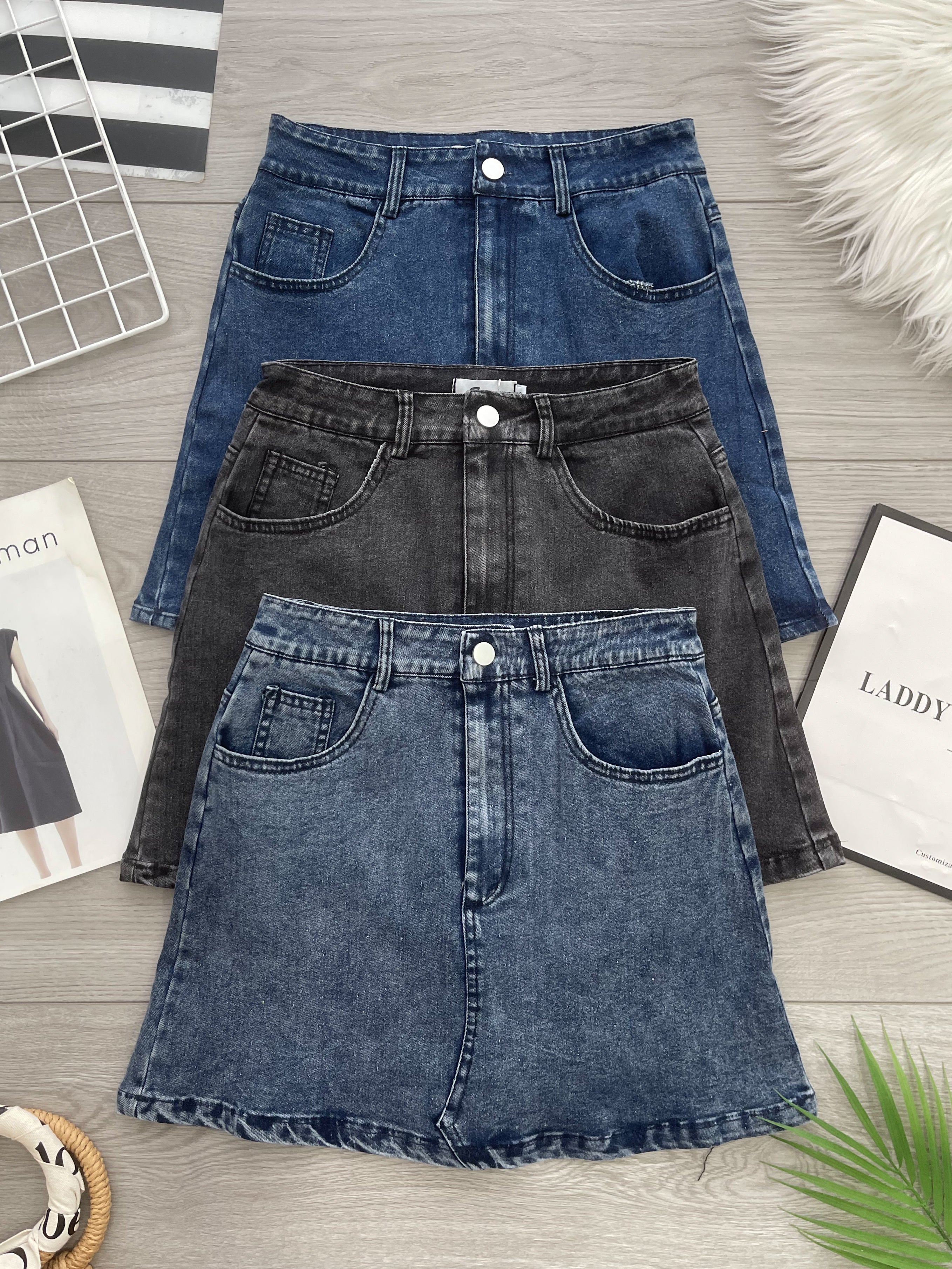 【S82592】高品质COTTON JEANS牛仔高腰显瘦A字时尚百搭裙子，内层有里布短裤，有口袋 ❤️❤️
