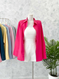 【T80340】＊订单不断＊ 独家爆款高品质韩式宽松版多巴胺色系翻领长袖西装衬衫上衣❤️【A-R1-C5】