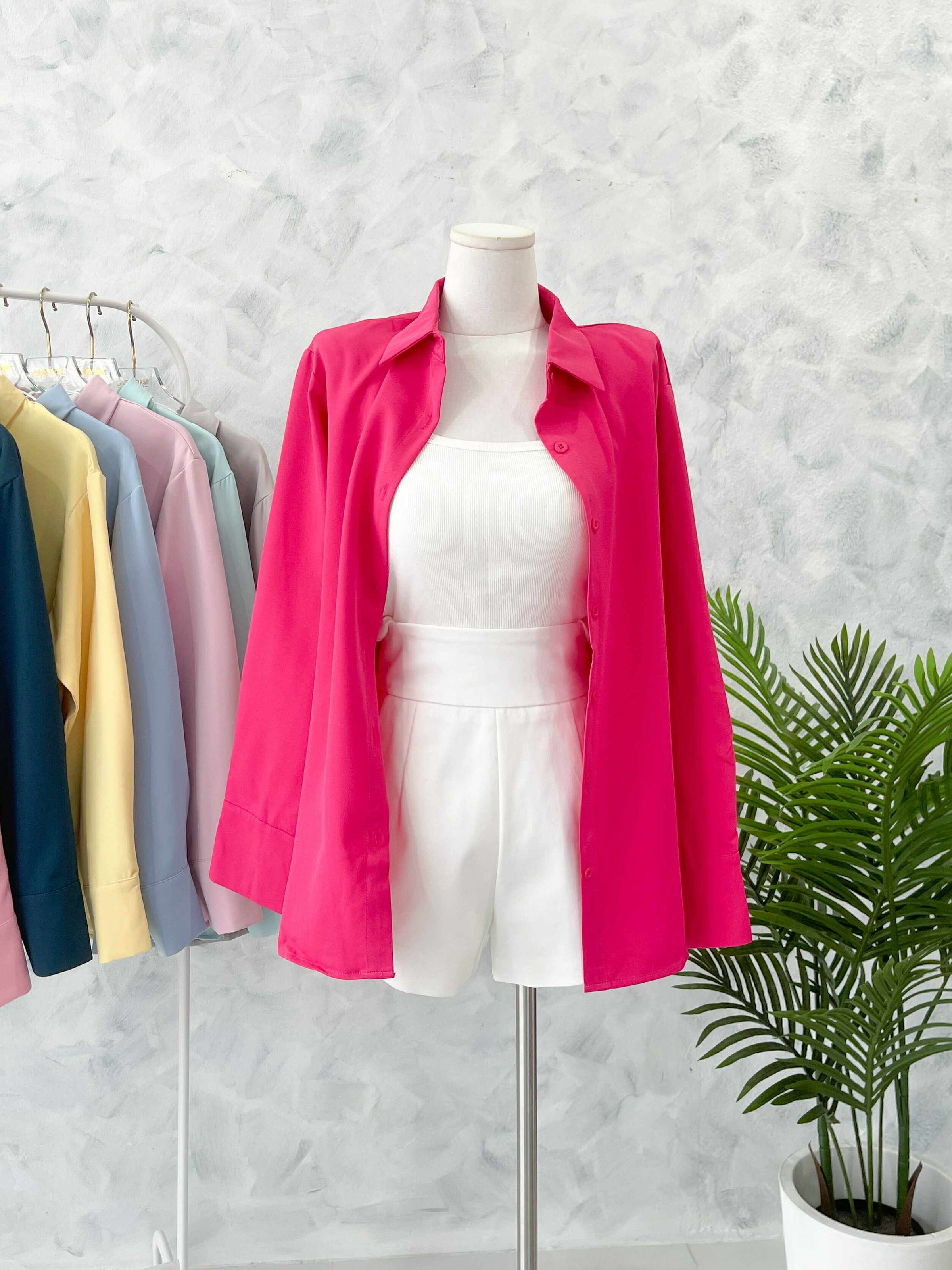 【T80340】＊订单不断＊ 独家爆款高品质韩式宽松版多巴胺色系翻领长袖西装衬衫上衣❤️【A-R1-C5】