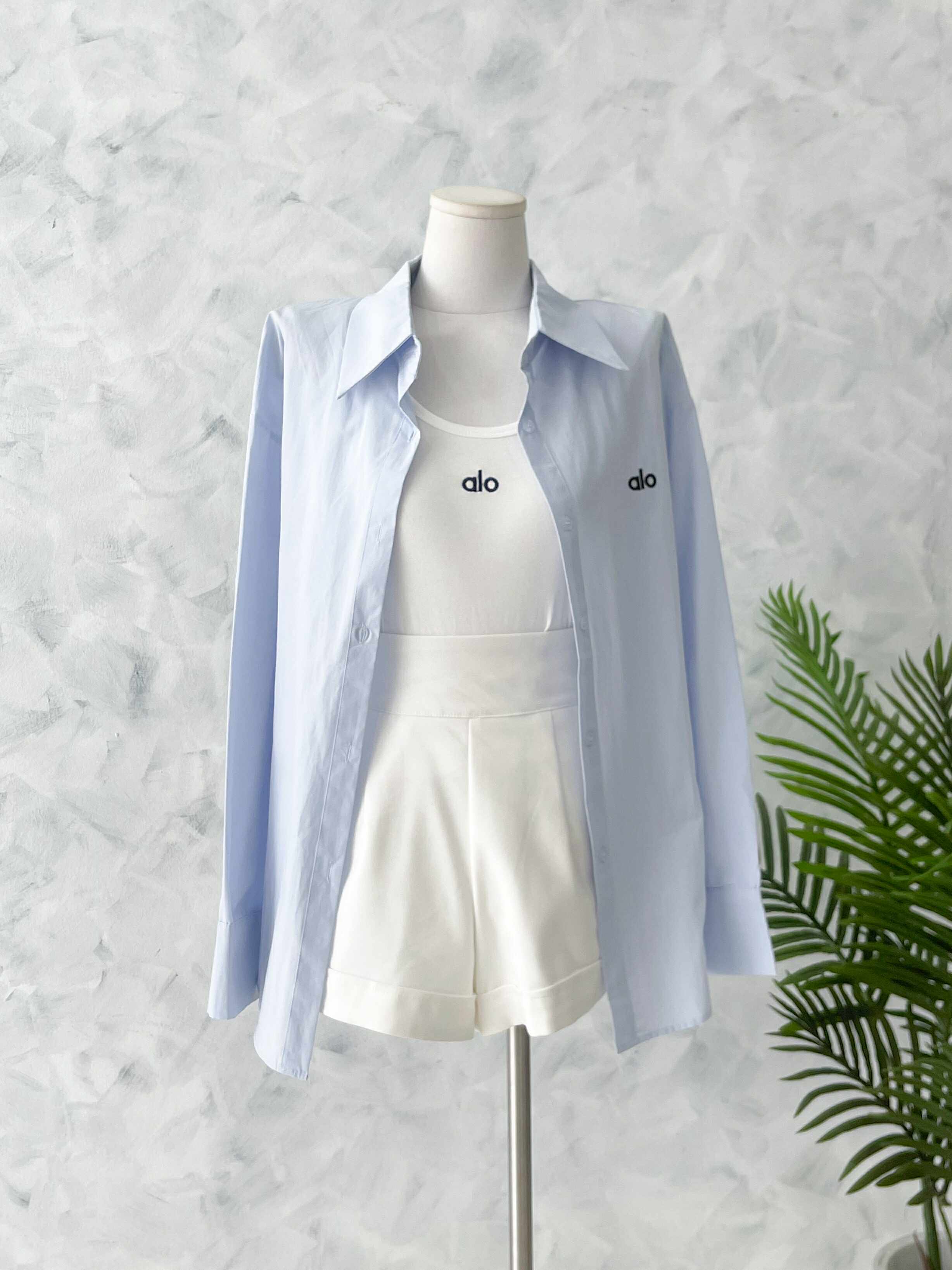 【T2137】高品质alo 刺绣韩式宽松版翻领长袖衬衫上衣➕纯棉弹力内搭上衣❤❤