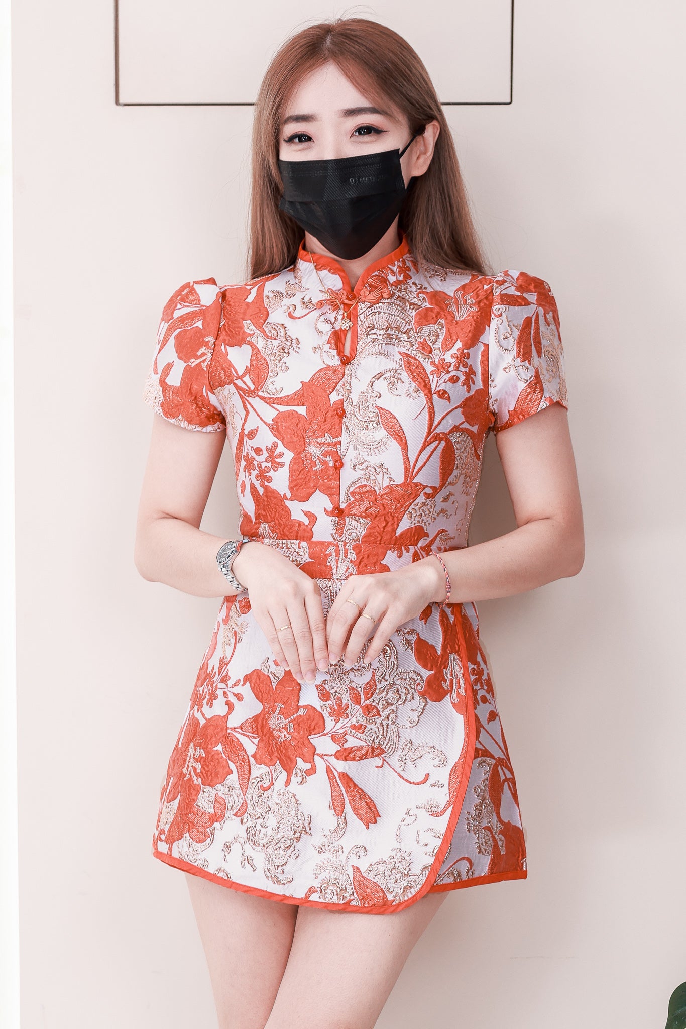 【SS6763】高品质两件式高贵又贵气提花旗袍套装 短袖提花旗袍上衣➕提花高腰裙子，内层有里布短裤 ❤️❤️