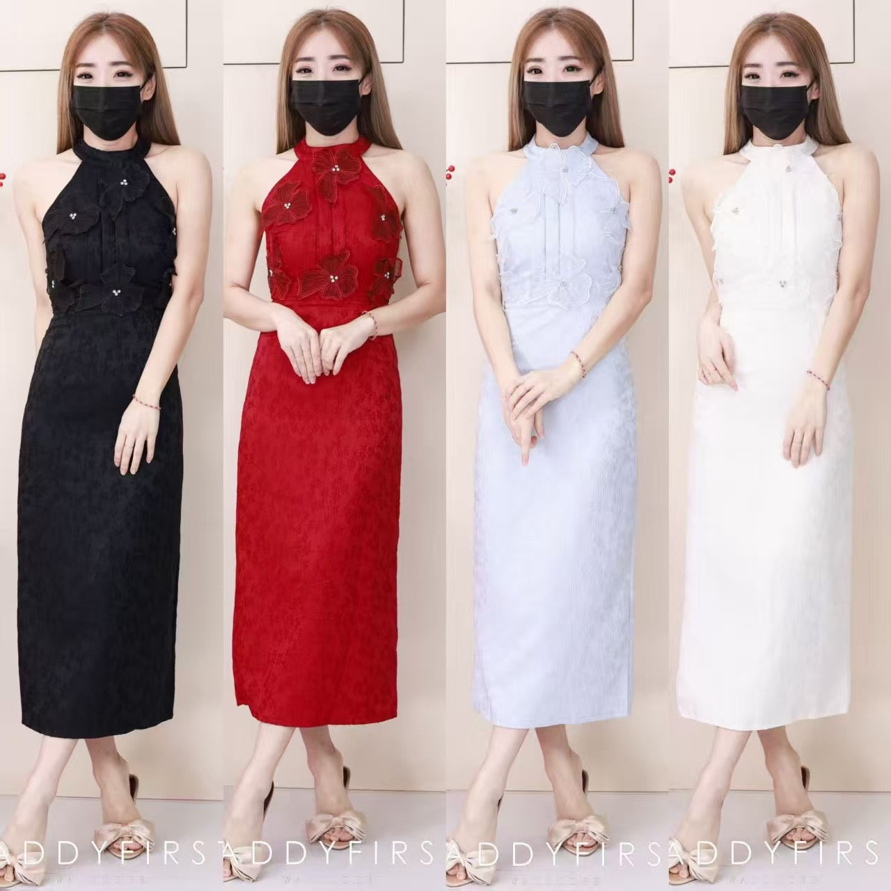 【D81706 / 37676】高品质高端气质立体花瓣提花连身裙子 ❤❤【A-RU】