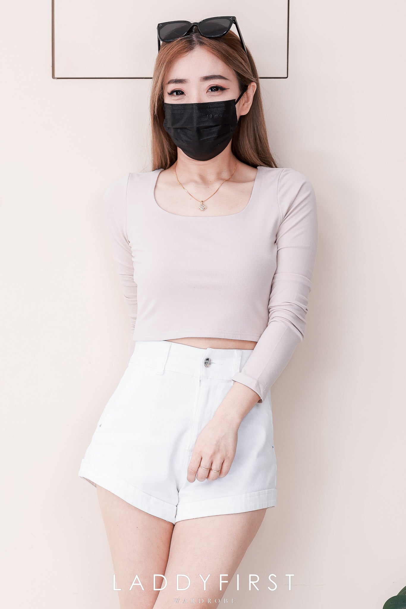 【T82654】高品质前双层纯棉弹力方领短版长袖百搭上衣 ❤❤