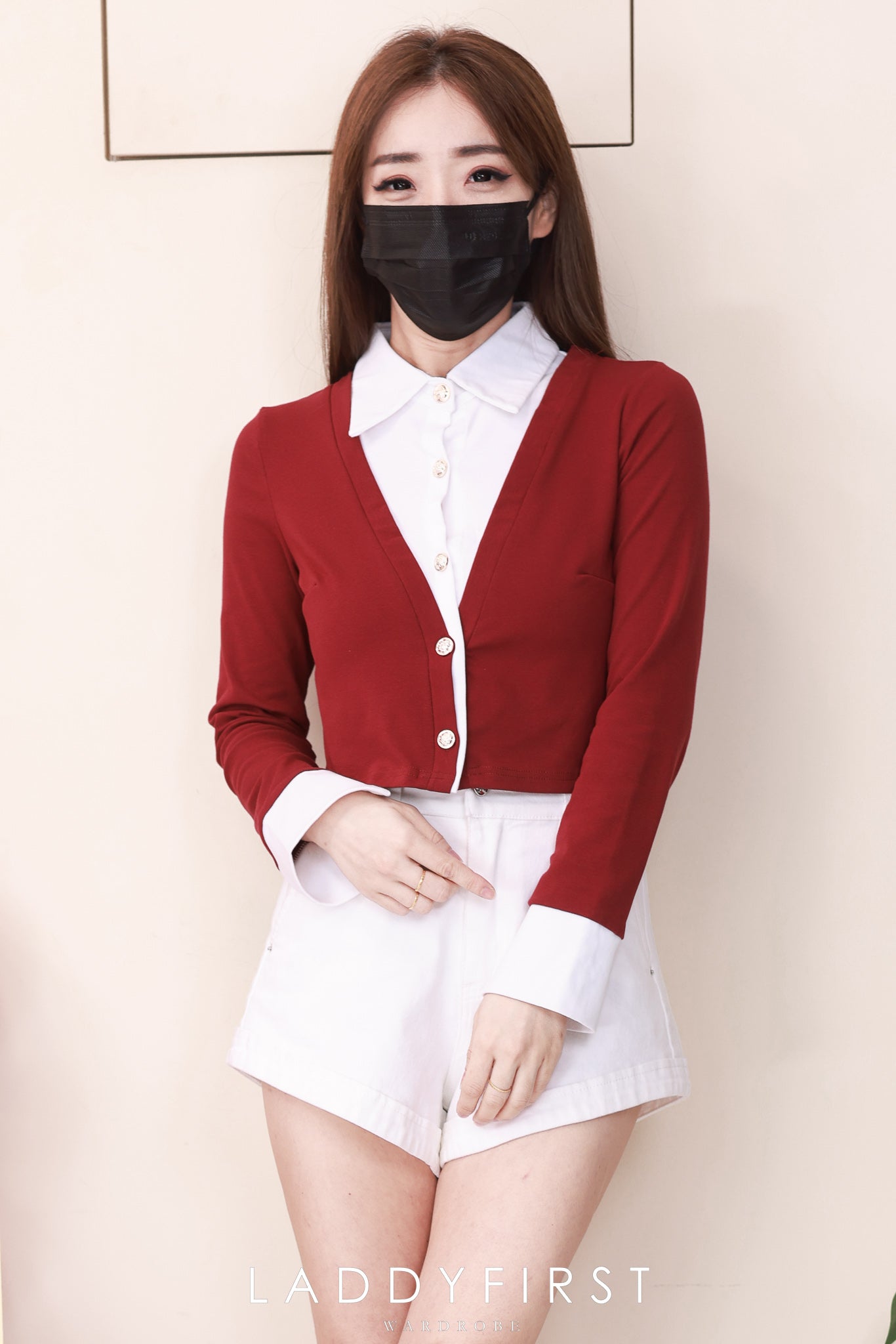 【T83108】高品质假两件式设计御姐风POLO领拼接纯棉弹力长袖百搭上衣 ❤❤ 【B-R1-C6】