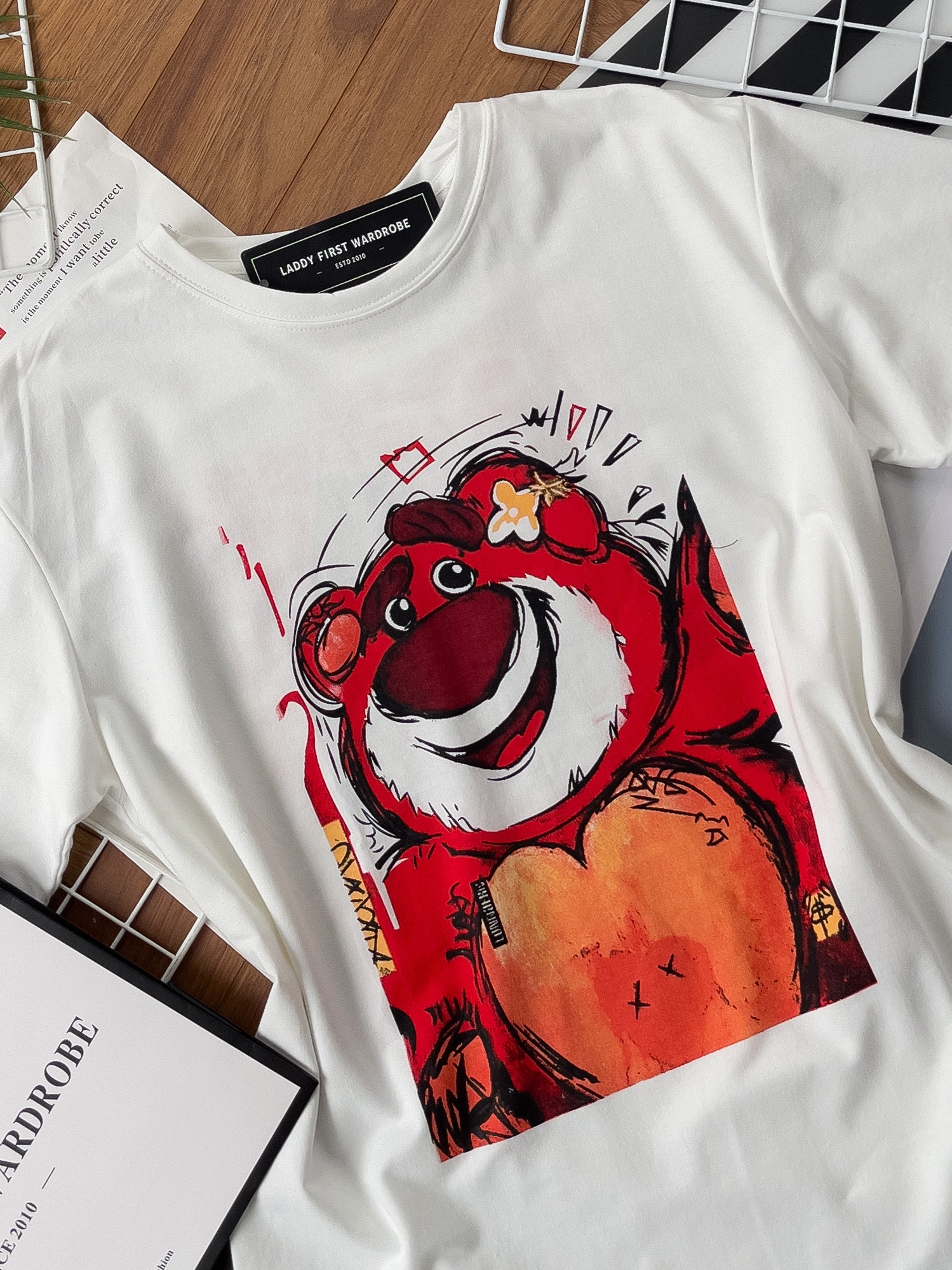 【O3003】草莓熊印图宽松休闲 Oversized Tee ❤❤