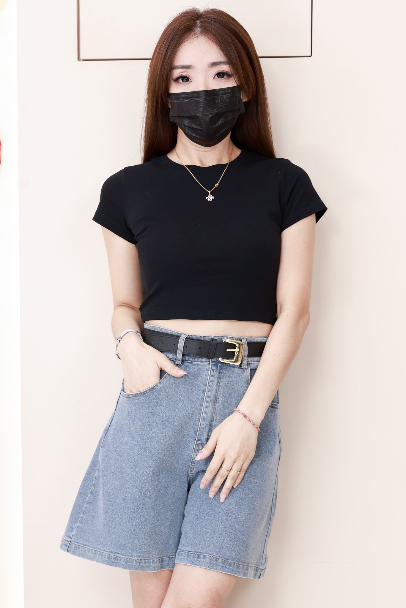 【S83095】高品质简约时尚欧美牛仔阔腿四分高腰百搭短裤，有口袋 #配送腰带 ❤️❤️
