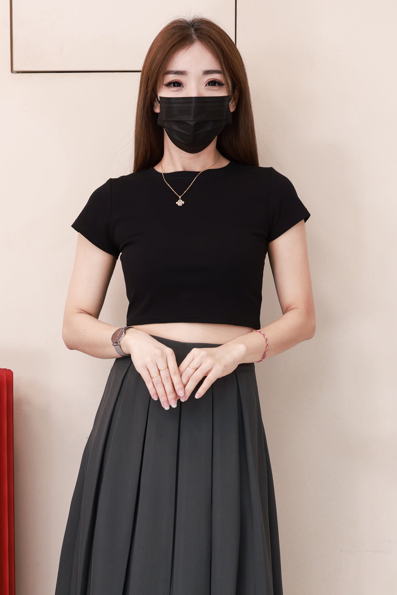 【L80069】高品质修身收腰西装垂感百褶高腰七分裙子，有口袋【B-R1-C2】