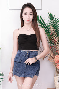 【T3398】V领小皱褶设计细带无袖纯棉弹力内搭上衣 ❤❤ 【B-R2-C4】