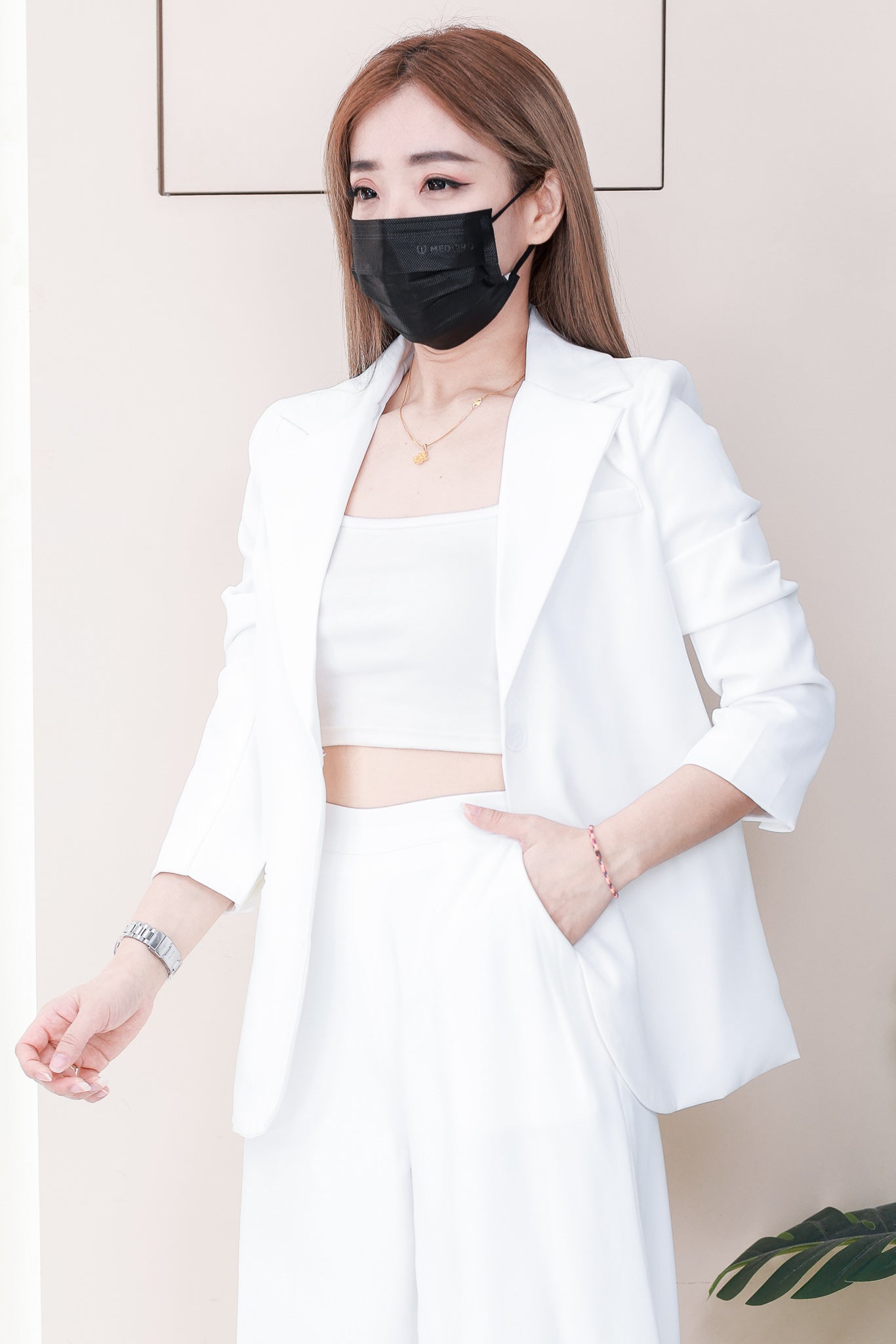【SS2516】高品质两件式Oversized OL LOOK 气质西装套装 V翻领长袖西装外套➕宽腿阔脚西装高腰百搭长裤，有口袋 ❤️❤️