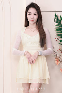 【D8231211】透视长袖网纱软蕾丝拼接层次雪纺连身裙子，内有短裤❤️❤️【A-R1-C3】