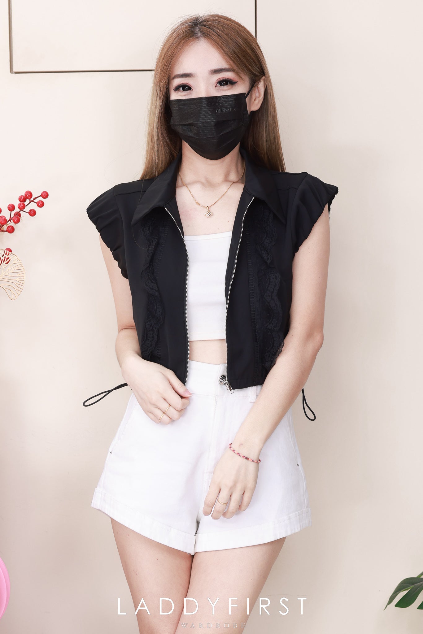 【T2682】高品质翻领无袖韩系百搭上衣，腰节抽绳收腰设计有口袋 ❤❤