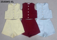【SS3549】【LFW独家小圆饼】高品质两件式高级感气质小香风时尚套装 小香风无袖上衣➕小香风高腰百搭短裤，有口袋 ❤️❤️【F-R1-C5】