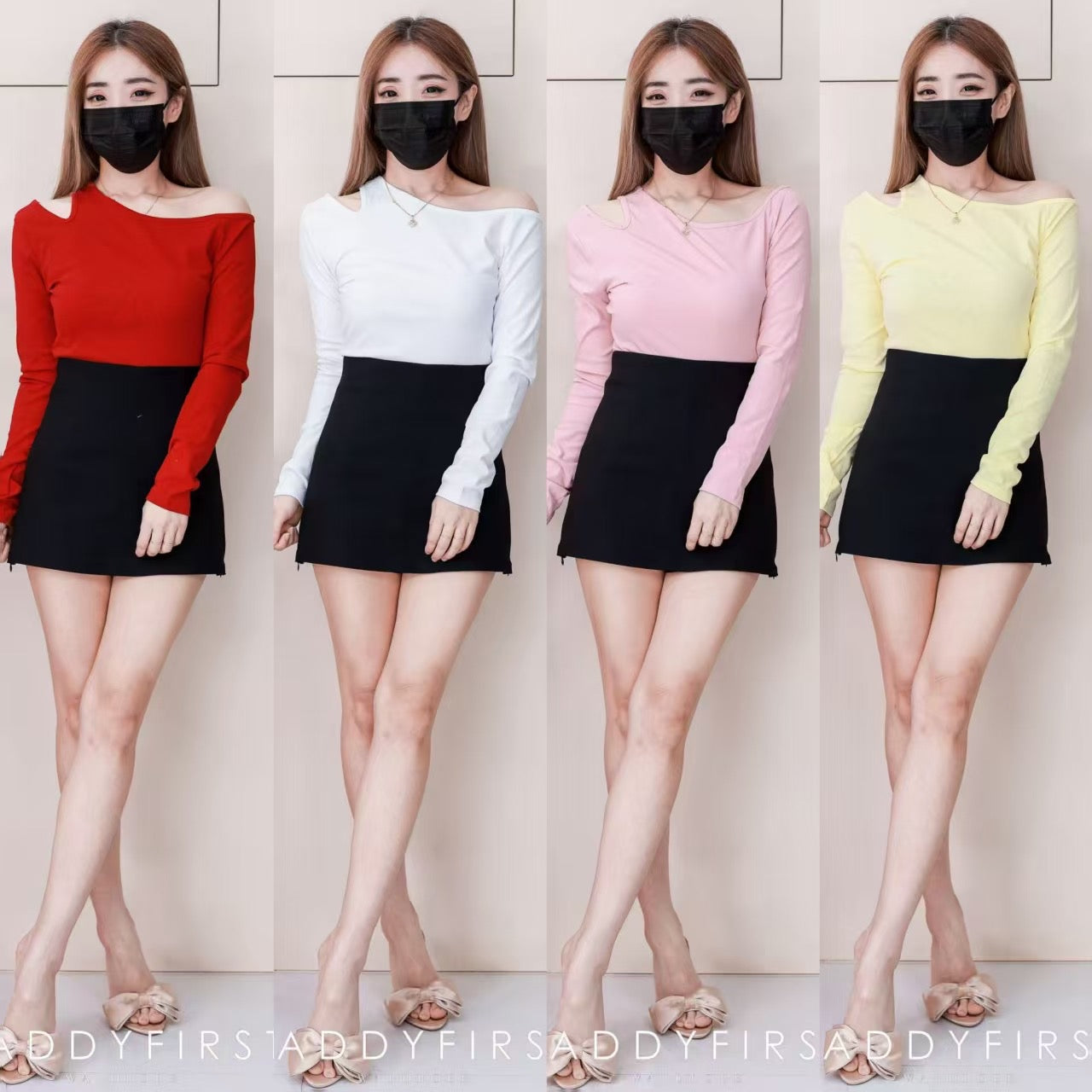 【T98879】高品质纯棉弹力斜肩长袖百搭上衣 ❤️❤️