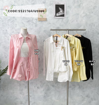 【SS21769 / 65169】高品质两件式欧美风特别衬衫拼接立体花瓣套装 翻领长袖上衣➕花苞高腰百搭短裤，后腰伸缩弹力，有口袋 ❤️❤️  【B-R2-C6】