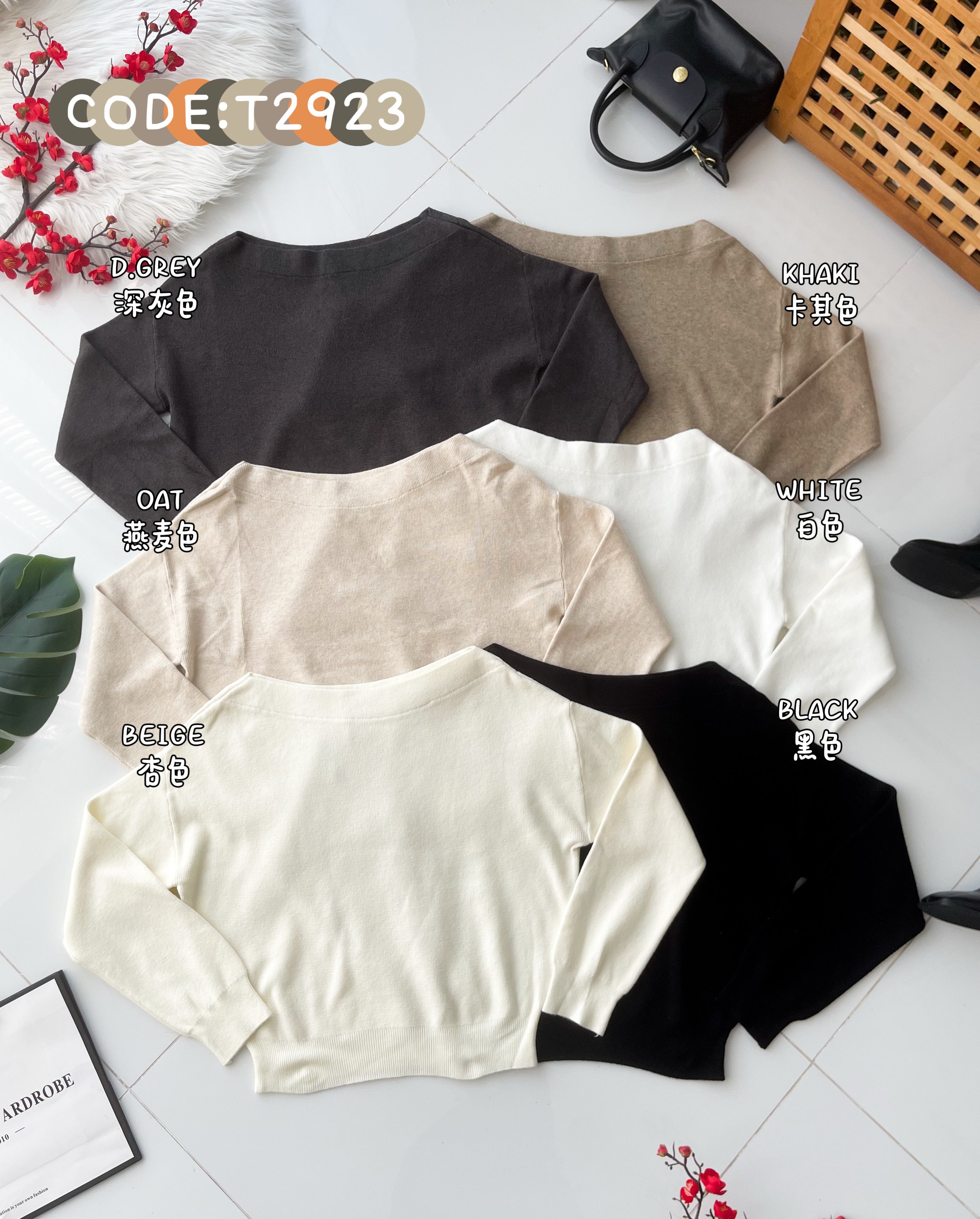 【T2923】高品质韩风性感斜肩简约又气质针织长袖上衣 ❤❤