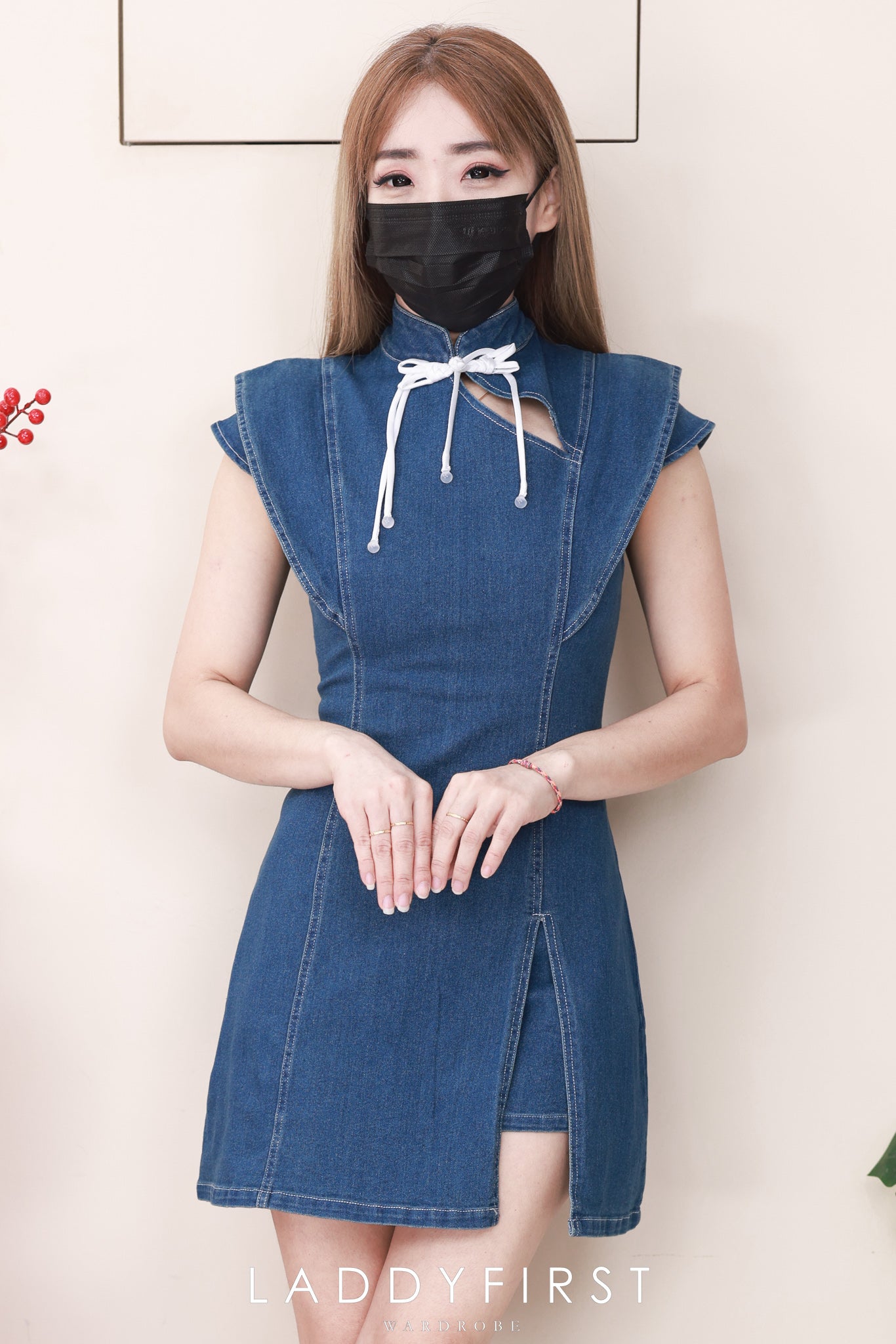 【SS2701】高品质两件式新中式高端极简COTTON JEANS牛仔旗袍套装 旗袍牛仔连衣裙➕牛仔高腰百搭短裤，有口袋 ❤️❤️