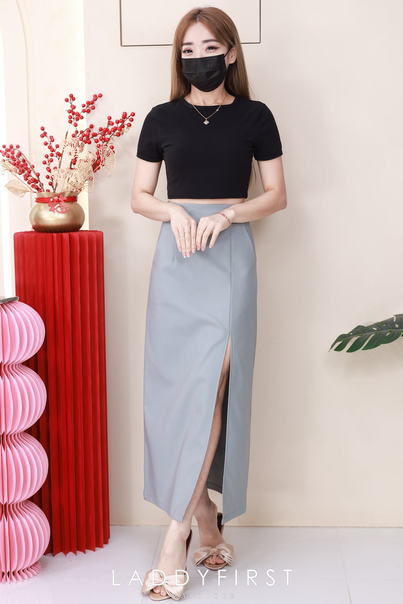 【L82962】高品质韩式修身显腰开叉设计锦棉OL高腰百搭长裙，有口袋 ❤️❤️