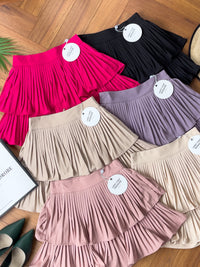 【S68114】【独家小圆饼】双层蛋糕百褶荷叶边高腰显瘦西装裙子，内层里布短裤【B-R1-C2】