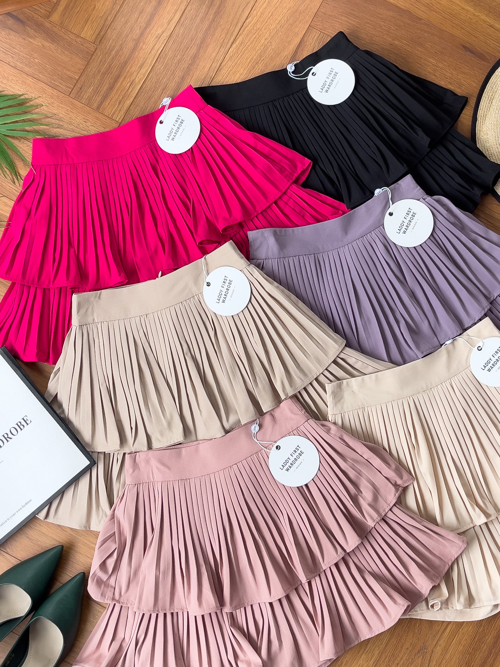 【S68114】【独家小圆饼】双层蛋糕百褶荷叶边高腰显瘦西装裙子，内层里布短裤【B-R1-C2】