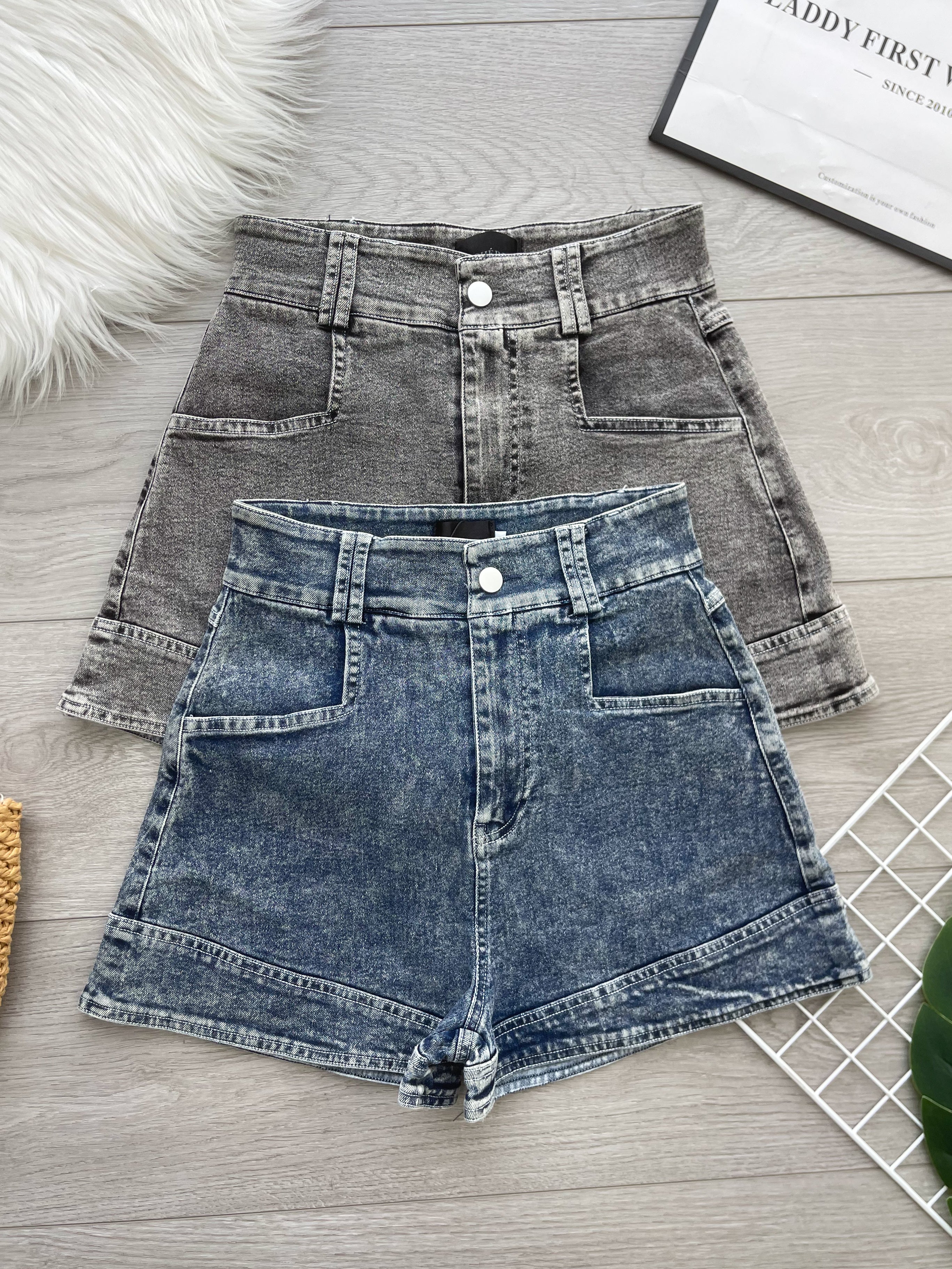 【S2653】高品质强推收腰显瘦雪花牛仔高腰百搭短裤，有口袋 ❤️❤️