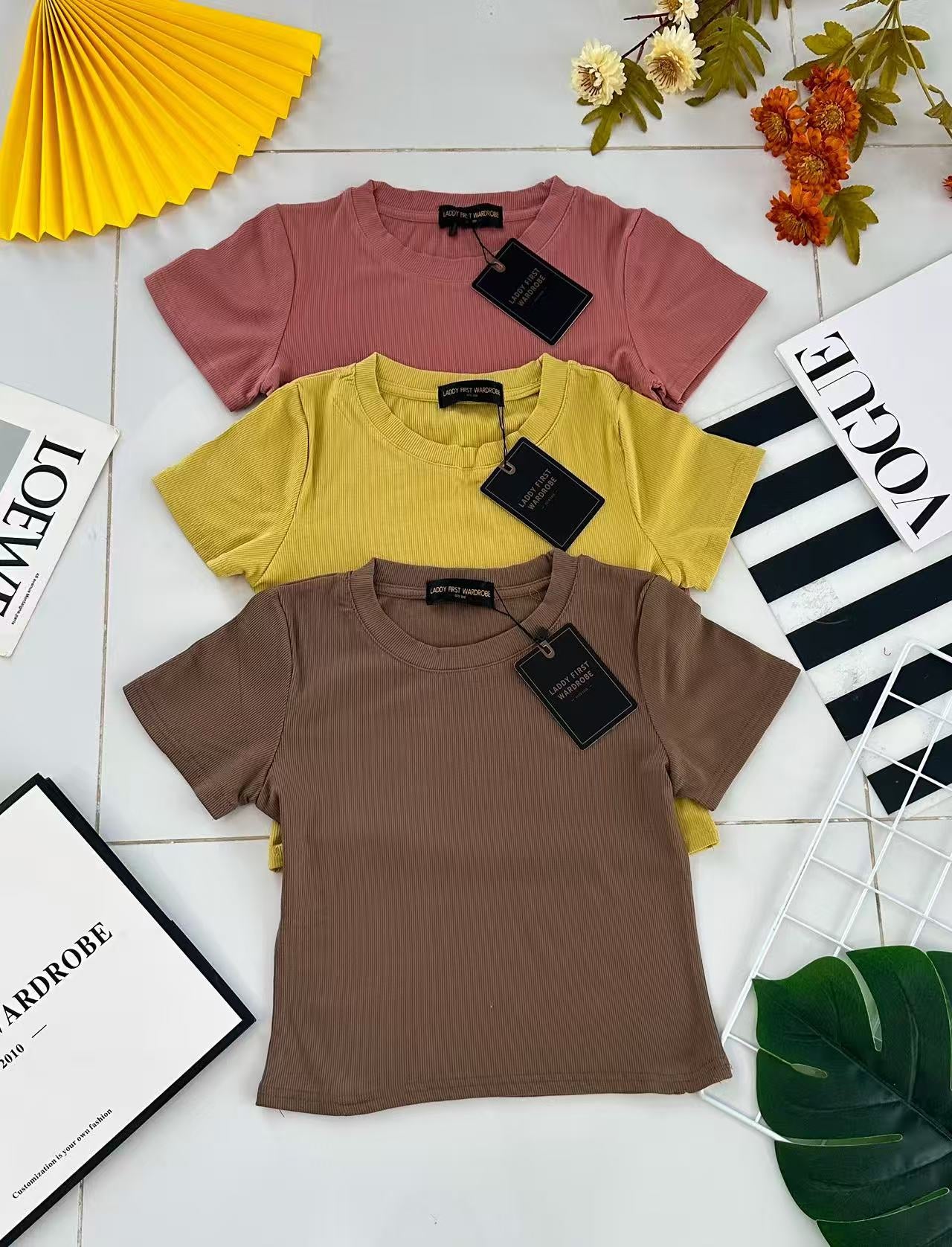 【T8673-1】⚡补货预订款⚡独家爆款高品质圆领短袖螺纹弹力日常休闲百搭上衣 #衣柜必有百搭款 #推荐必入 ❤❤