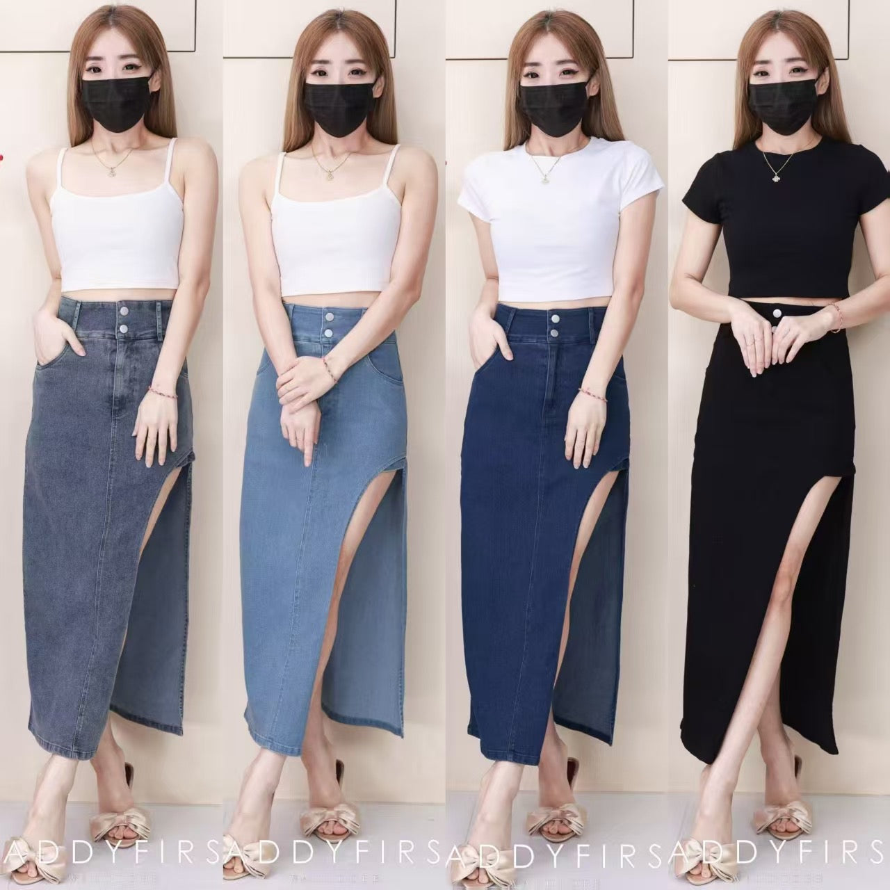 【L5806】高品质韩版COTTON JEANS半边露腿牛仔高腰裙子，内层有短裤，有口袋 ❤️❤️