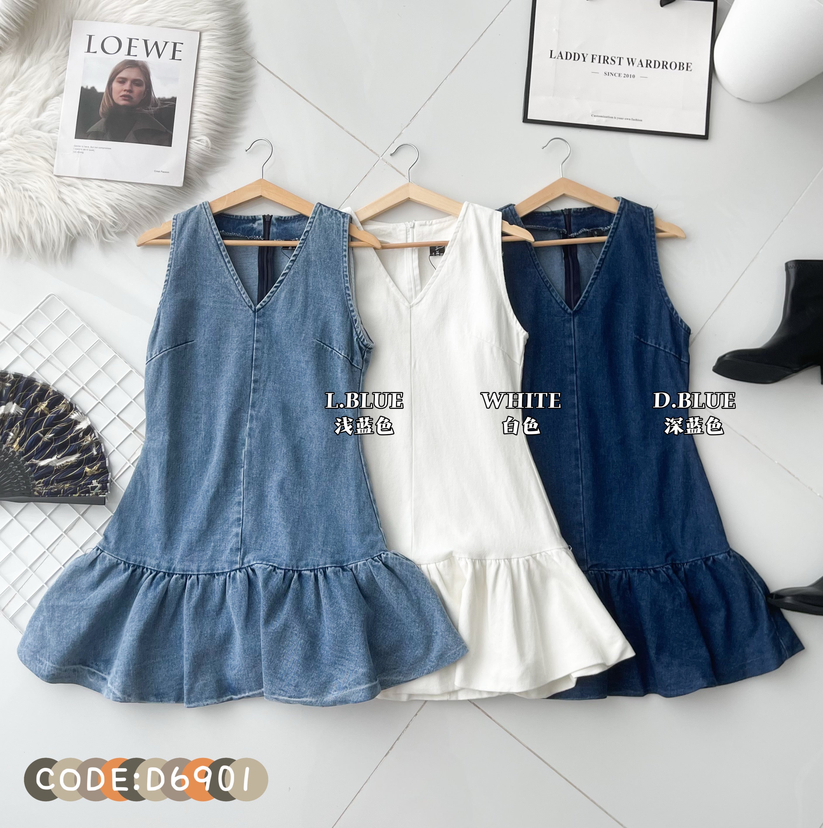 【D6901】高品质欧美时尚宽松版慵懒风牛仔连身裙子 ❤❤【A-R1-C6】