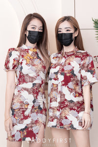 【D3313】独家爆款国潮仙鹤高端唐装旗袍连身裙子【B-R3-C2】