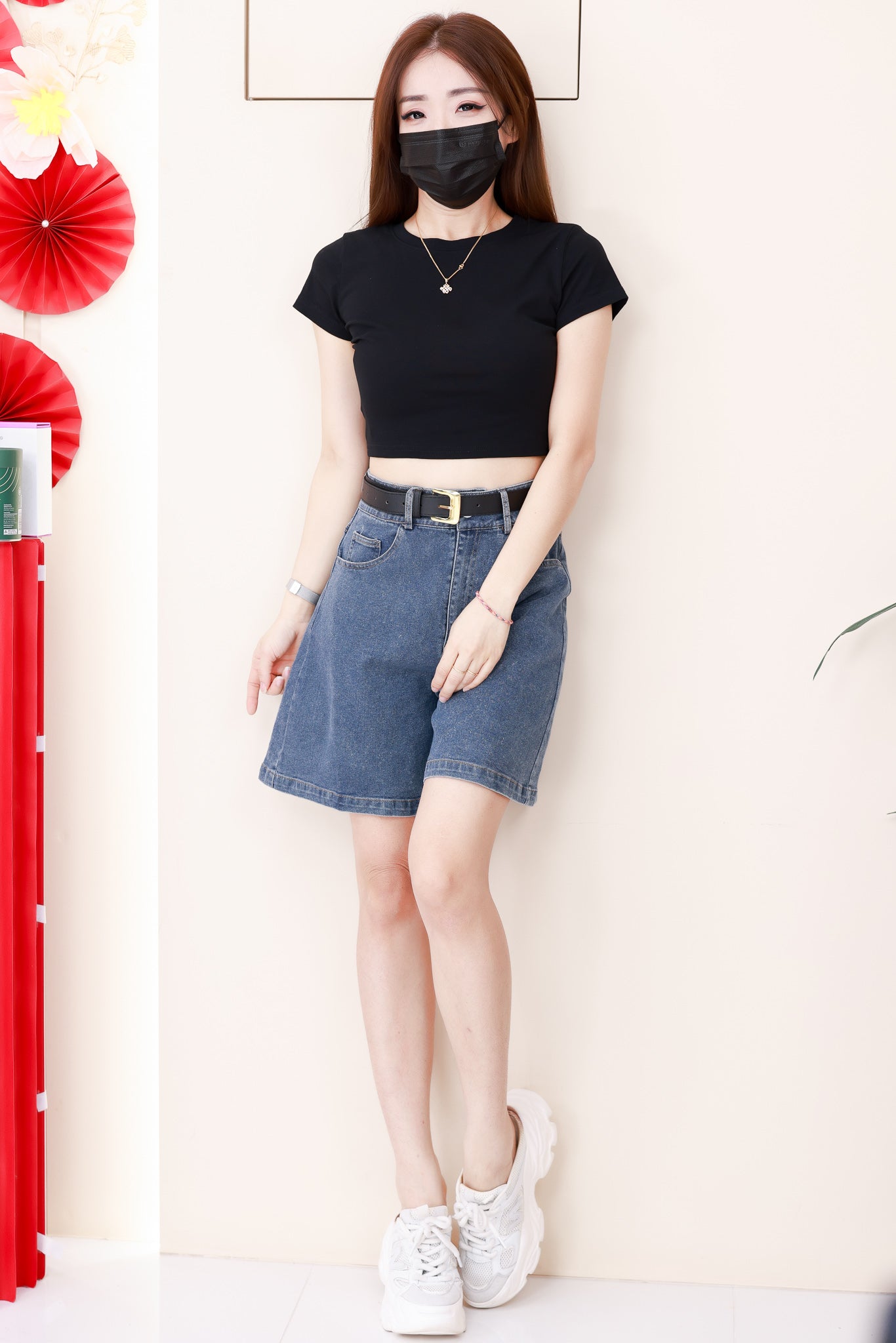 【S83095】高品质简约时尚欧美牛仔阔腿四分高腰百搭短裤，有口袋 #配送腰带 ❤️❤️