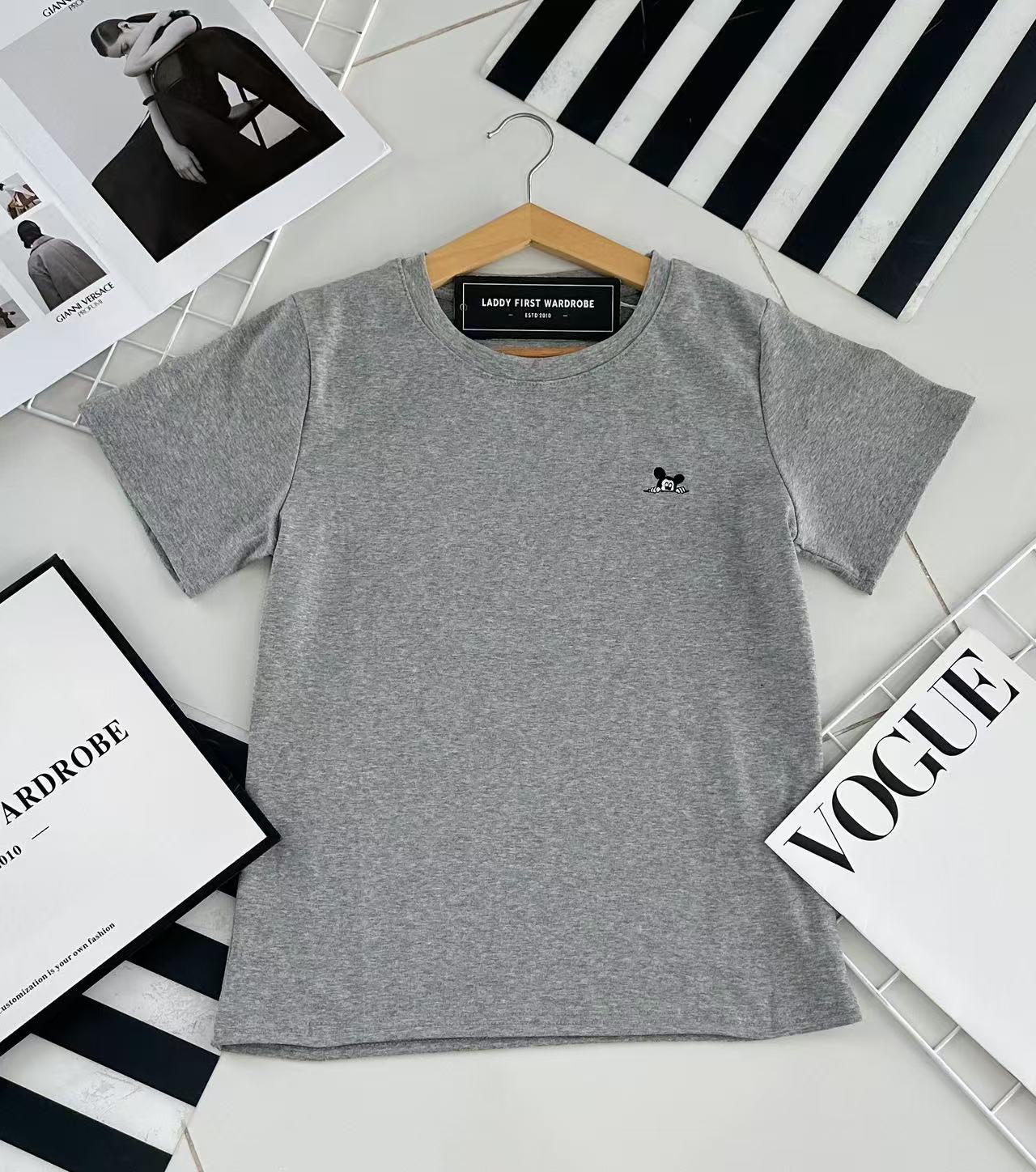 【T68013-1】⚡补货预订款⚡高品质米奇刺绣logo圆领短袖纯棉弹力休闲百搭上衣 ❤❤