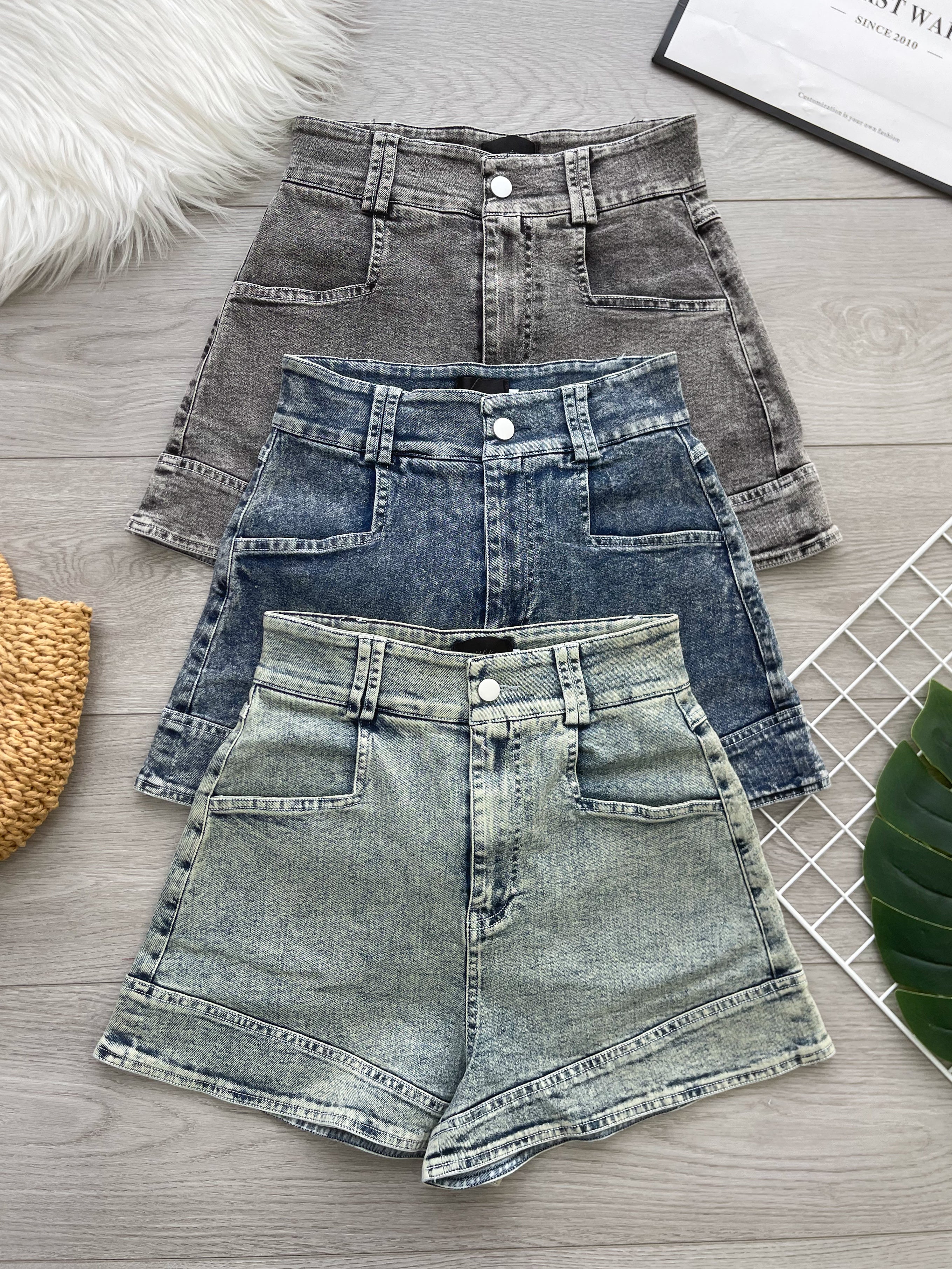 【S2653】高品质强推收腰显瘦雪花牛仔高腰百搭短裤，有口袋 ❤️❤️