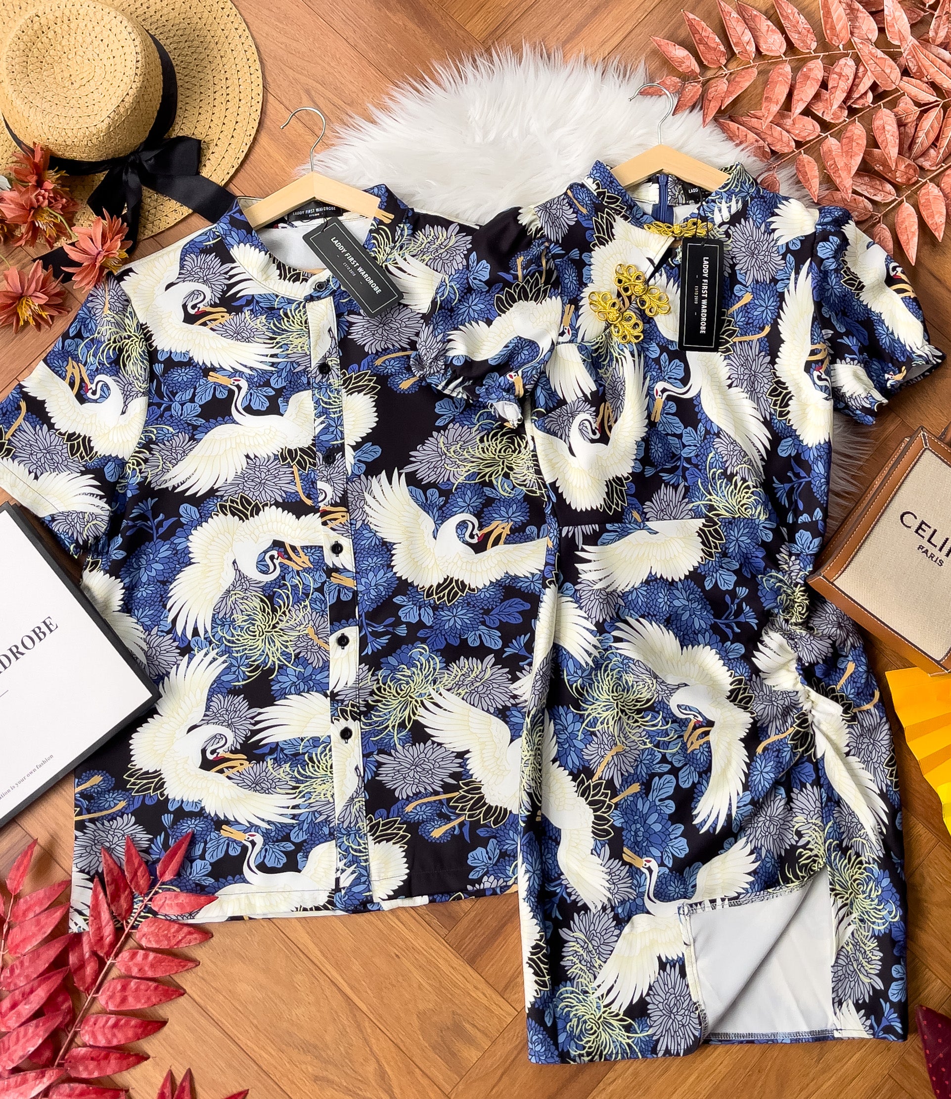 【D3313】独家爆款国潮仙鹤高端唐装旗袍连身裙子【B-R3-C2】