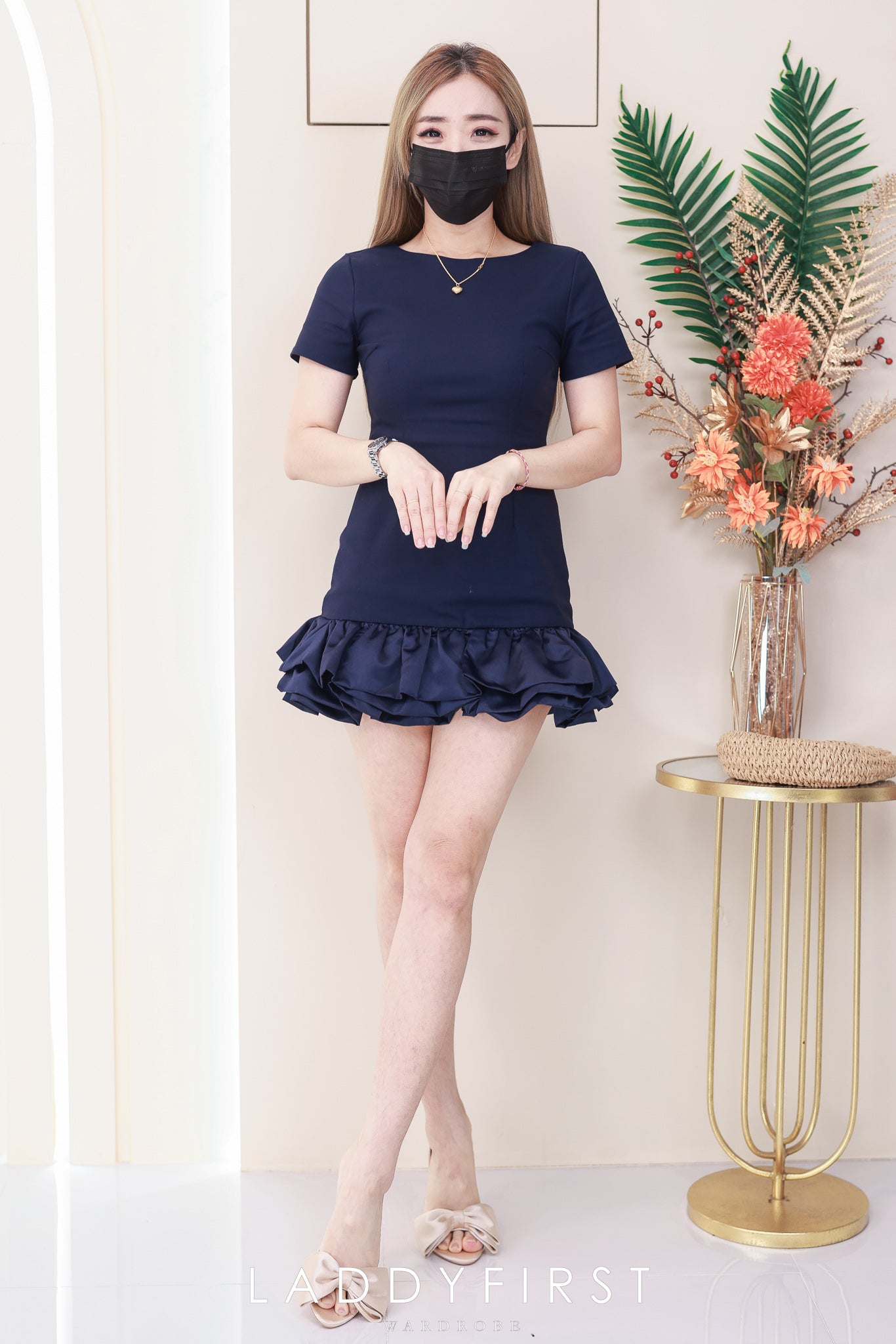 【D98197】高品质下摆花苞设计温柔风西装连身裙子，内层有里布短裤 ❤️❤️