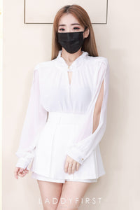 【SS81155】高品质两件式女神气质款时尚套装 雪纺长袖上衣➕双层西装百褶 高腰裤裙 ❤️❤️ 【A-R1-C4】