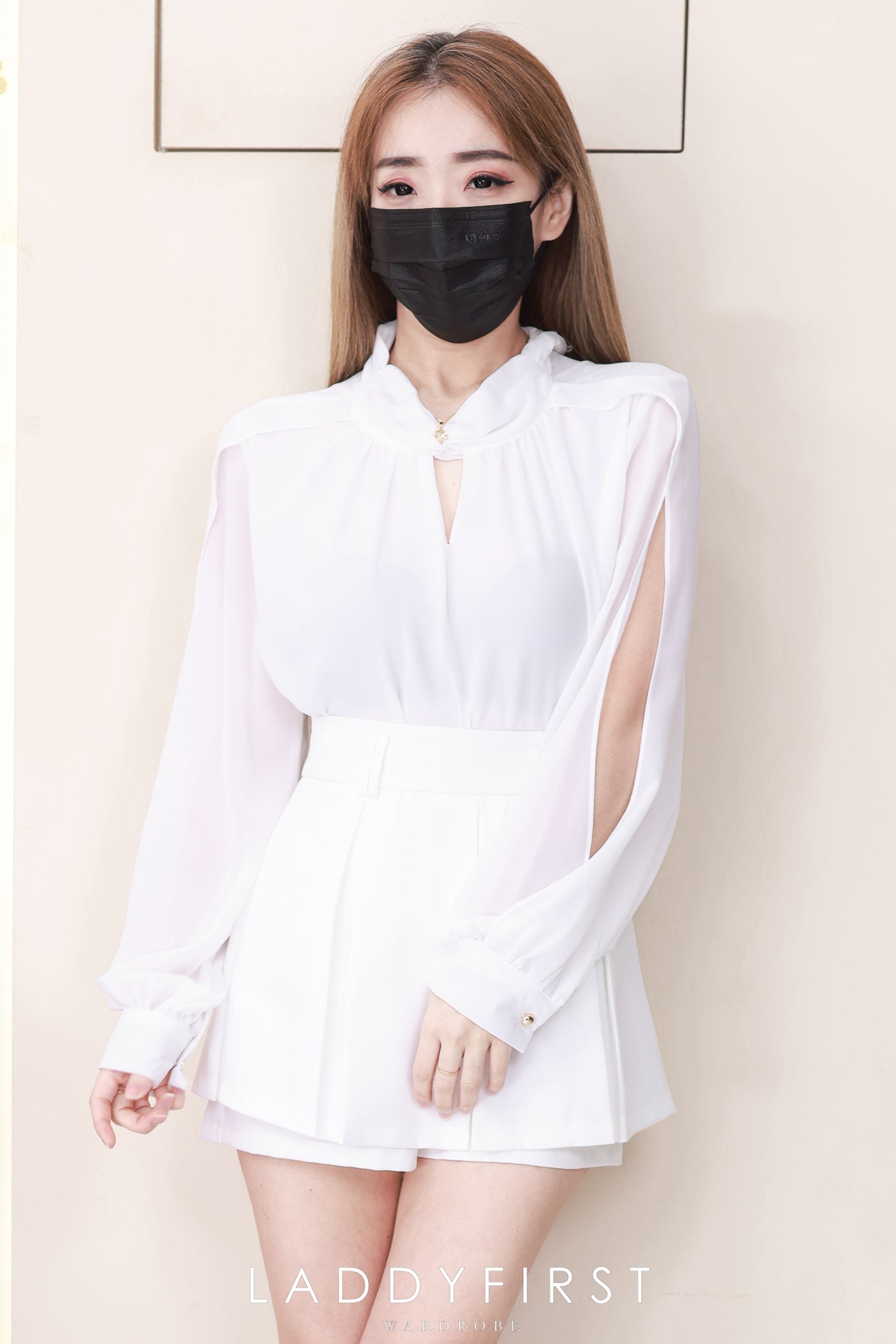 【SS81155】高品质两件式女神气质款时尚套装 雪纺长袖上衣➕双层西装百褶 高腰裤裙 ❤️❤️ 【A-R1-C4】