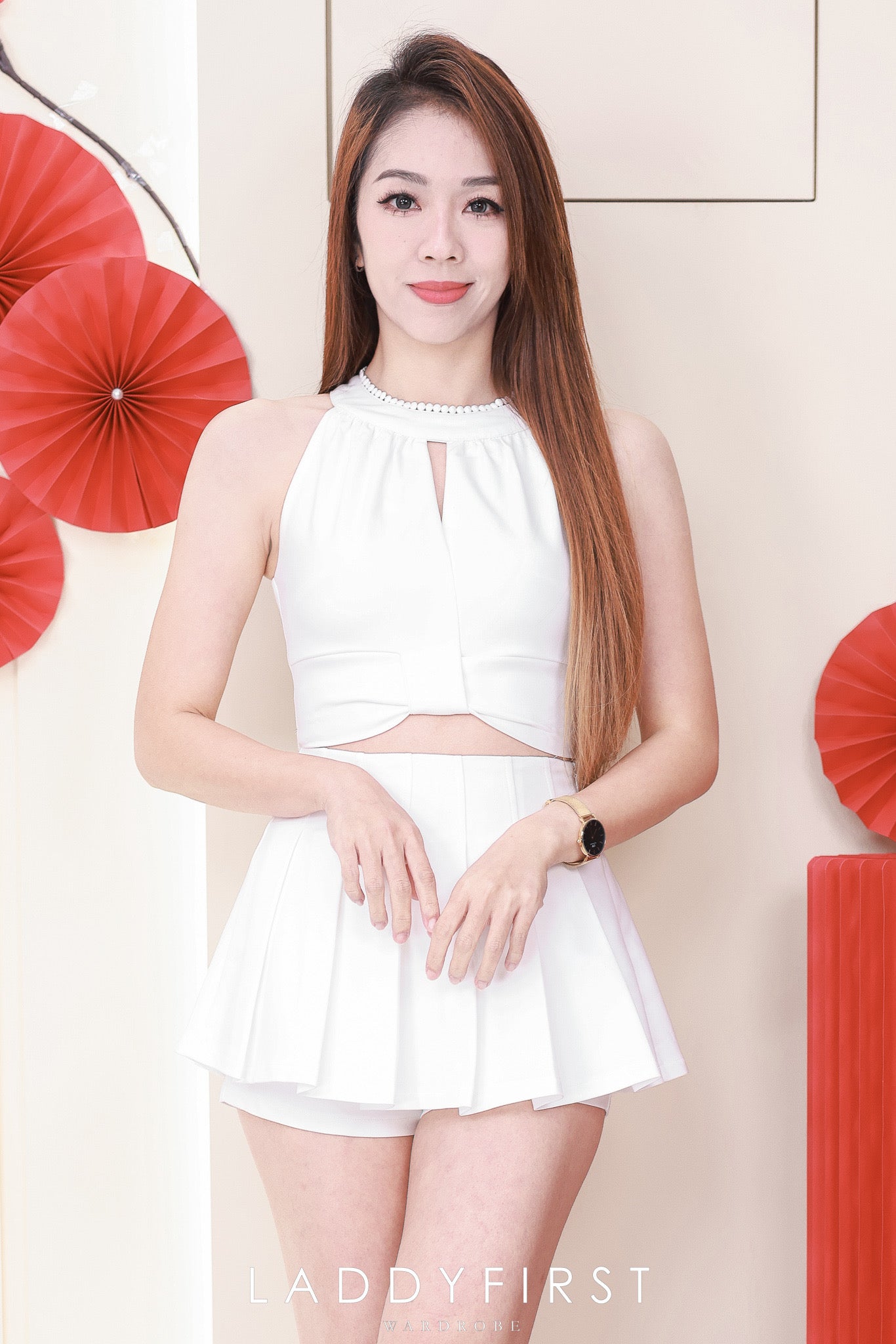 【SS3480】【LFW独家小圆饼】高品质两件式CUT IN时装西装套装 CUT IN无袖时装西装上衣➕前后百褶西装高腰百搭裤裙 ❤️❤️