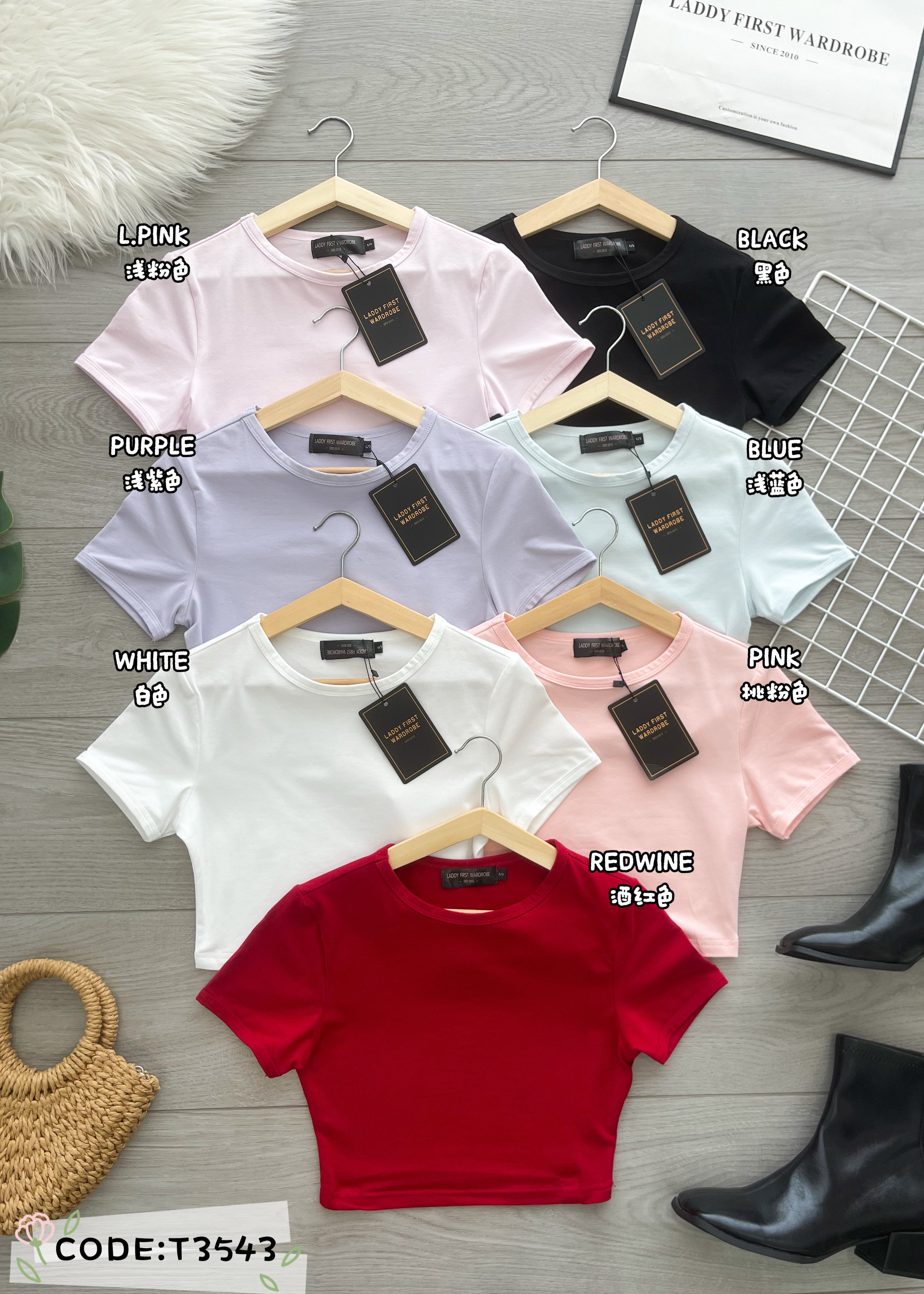 【T3543】独家爆款高品质百搭必备款纯棉弹力短版百搭短袖上衣 ❤❤