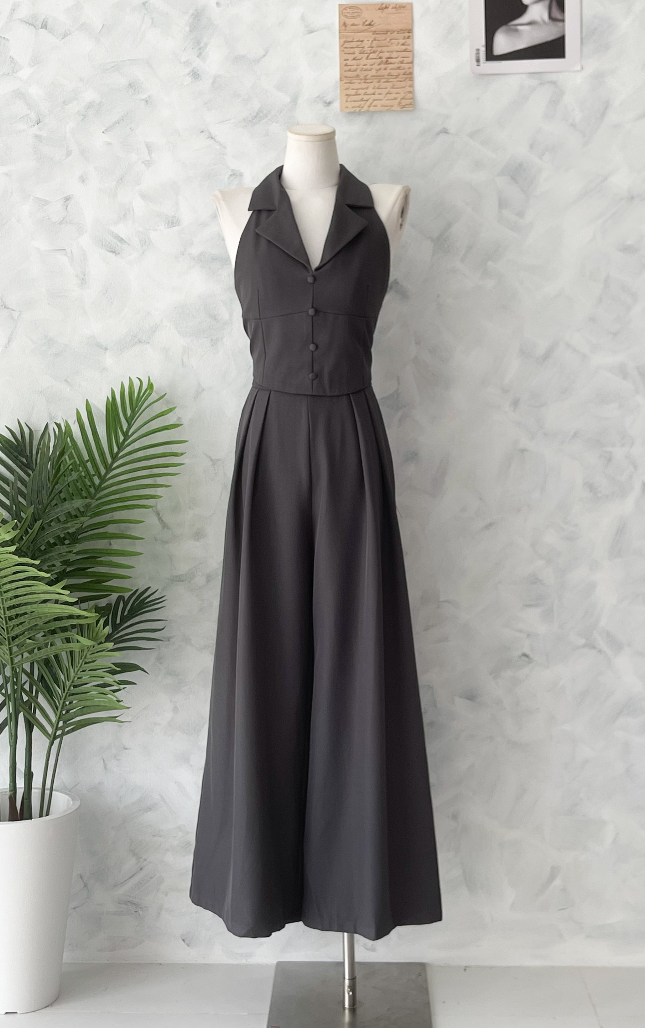 【SS98771】高品质两件式御姐风西装套装 翻领CUT in上衣➕阔脚西装高腰百搭长裤，有口袋 ❤️❤️【A-R1-C6】