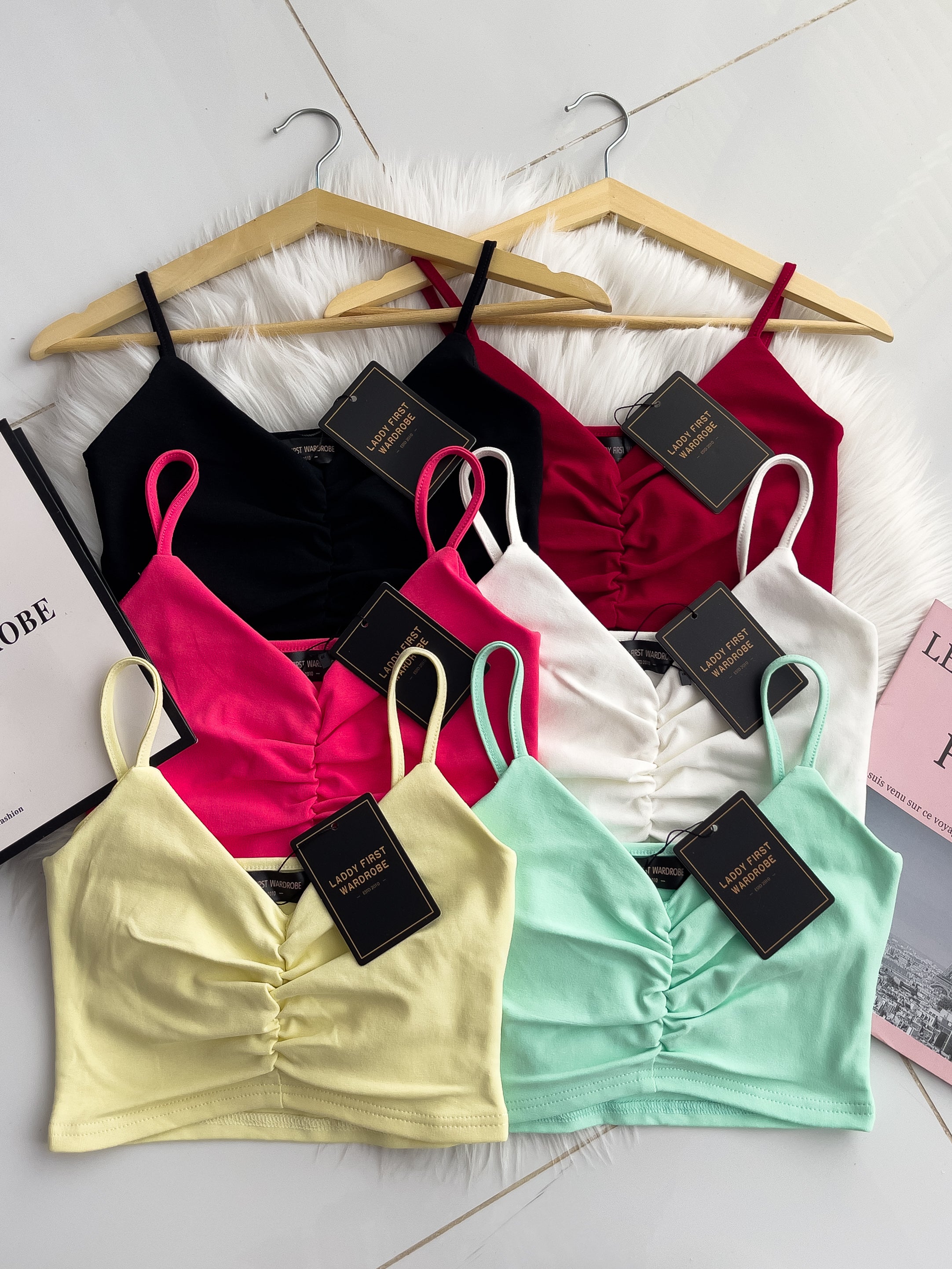 【T3358】V领小皱褶设计细带无袖纯棉弹力内搭上衣 ❤❤【A-R2-C2】